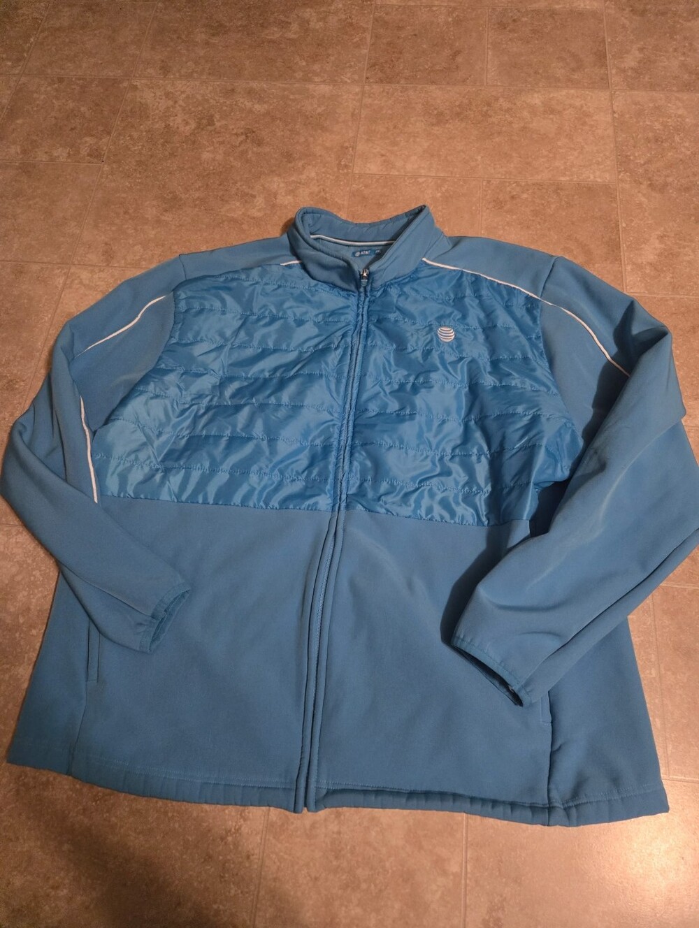 At&T Full Zip Jacket Blue Small Stain On Arm See Photos
